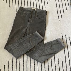 Madewell 10” High Rise Skinny Gray Corduroy Pants TALL